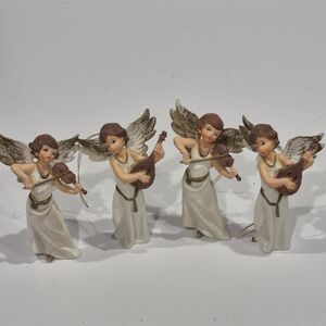 Vintage Set of Four Resin Angel Ornaments with Instruments